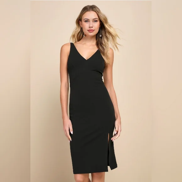NWOT Lulus Iconic Moment Black Bodycon Midi Dress, size small - Picture 1 of 9